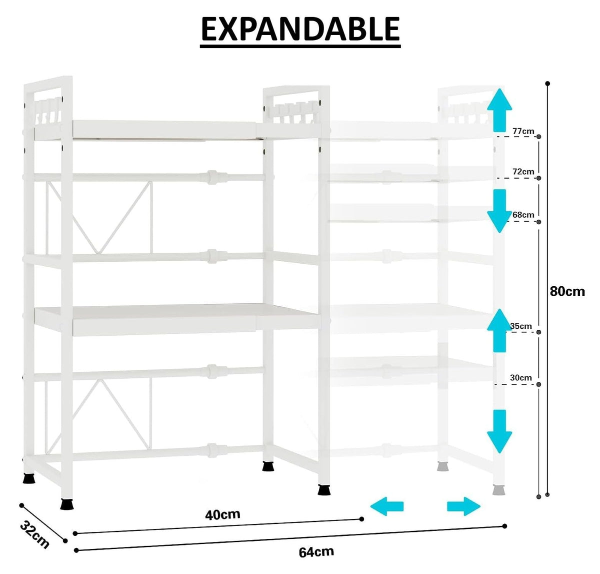 Estante metálico ajustable de 3 niveles para microondas - Blanco