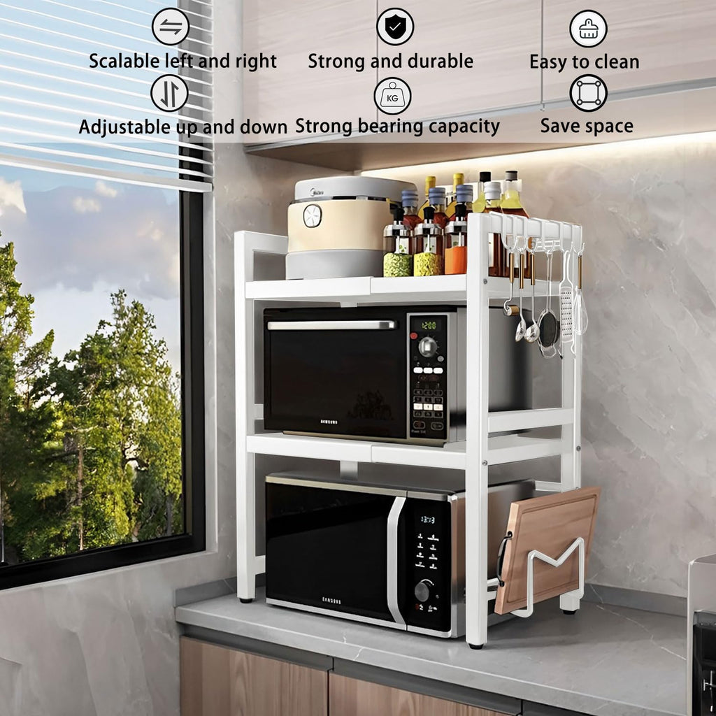 Estante metálico ajustable de 3 niveles para microondas - Blanco