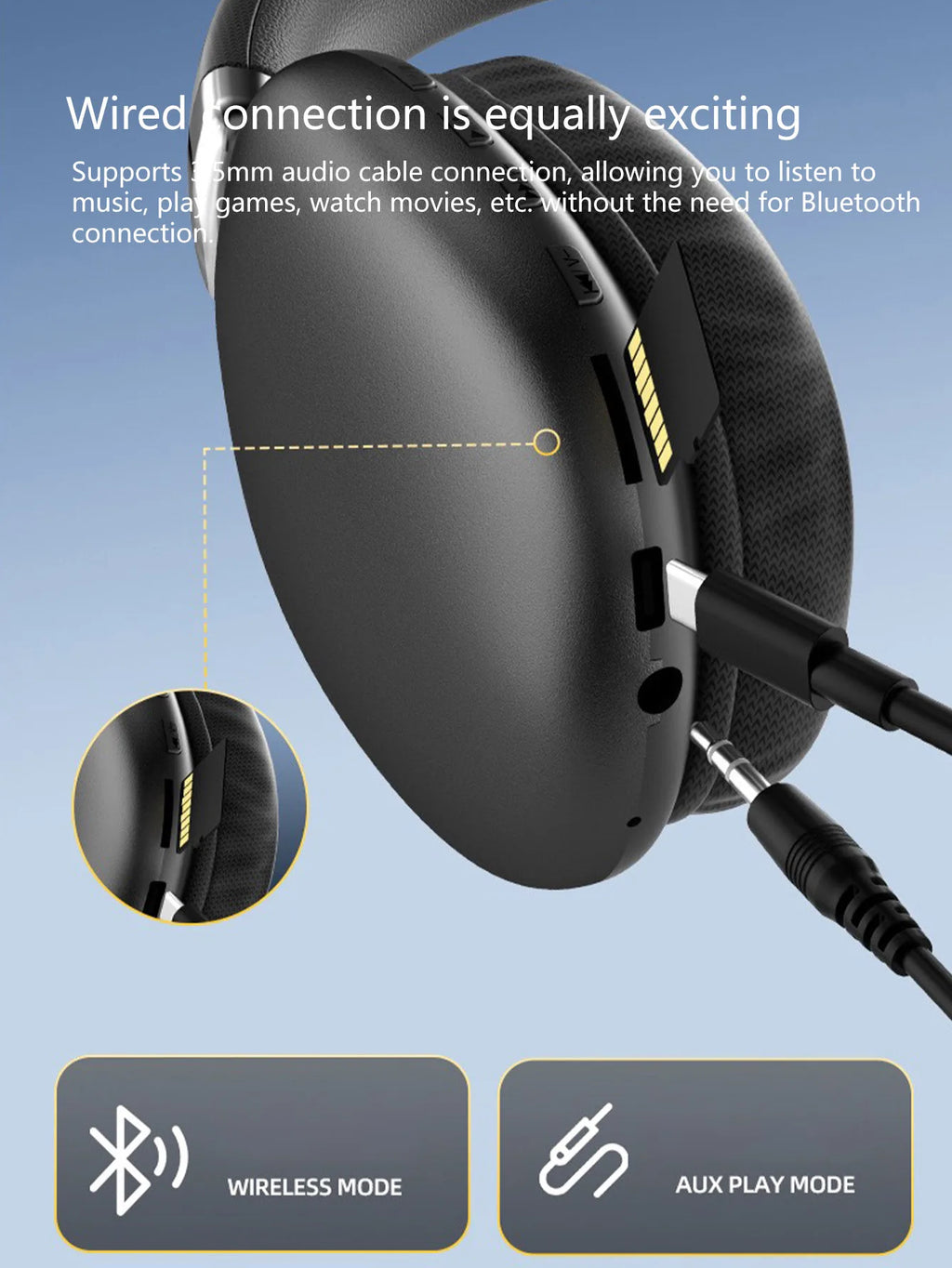 Wireless Over-Ear Headphones,5.3 Chip,Hi-Fi 360° Surround Sound,Dual Device Connection,Long Battery,Stylish Wireless Headset