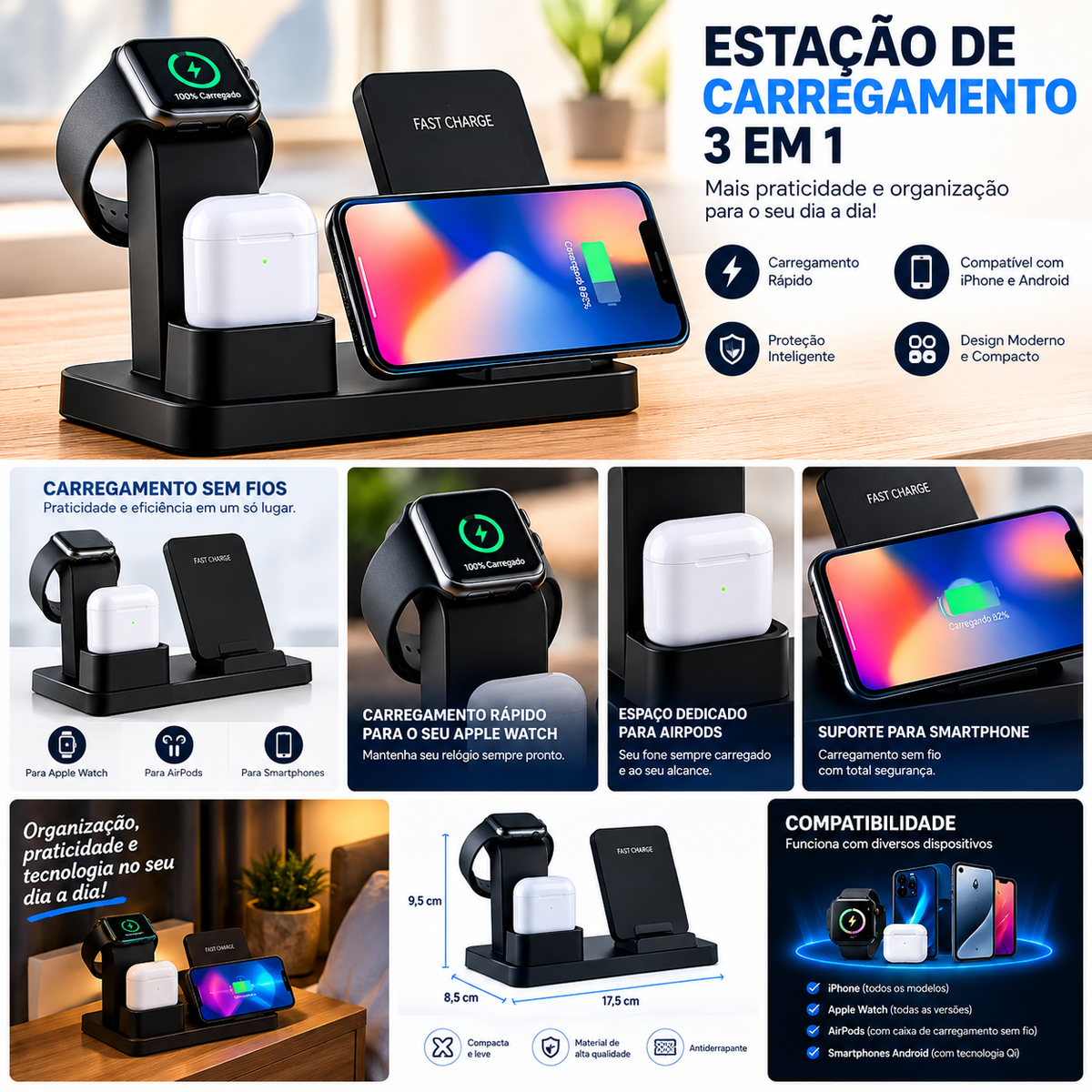 Cargador inalámbrico 3 en 1