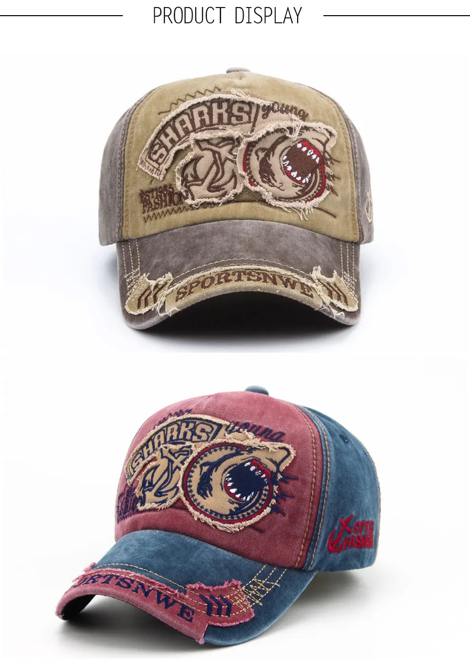 Gorra de béisbol para hombre CNTANG de algodón a la moda con bordado de tiburón, gorra informal con visera para mujer, gorra snapback de marca, gorra de hip hop unisex