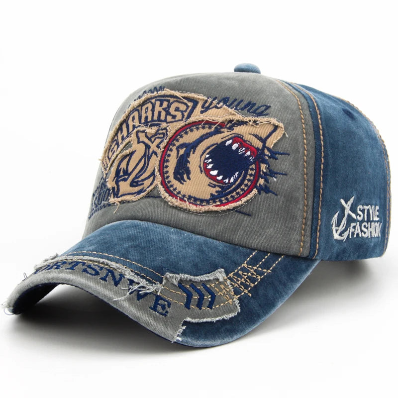Gorra de béisbol para hombre CNTANG de algodón a la moda con bordado de tiburón, gorra informal con visera para mujer, gorra snapback de marca, gorra de hip hop unisex
