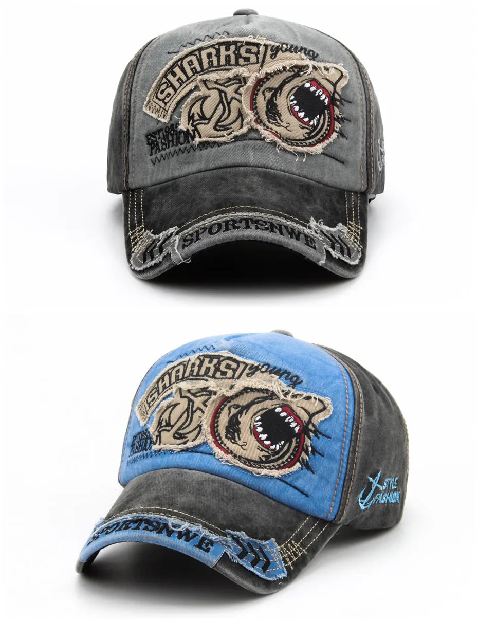 Gorra de béisbol para hombre CNTANG de algodón a la moda con bordado de tiburón, gorra informal con visera para mujer, gorra snapback de marca, gorra de hip hop unisex
