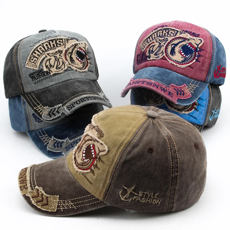 Gorra de béisbol para hombre CNTANG de algodón a la moda con bordado de tiburón, gorra informal con visera para mujer, gorra snapback de marca, gorra de hip hop unisex