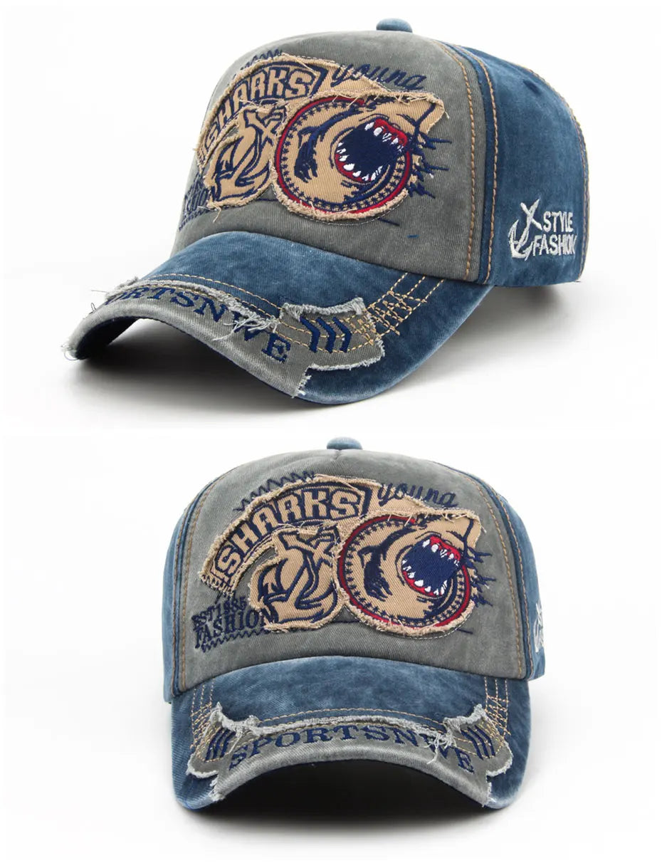 Gorra de béisbol para hombre CNTANG de algodón a la moda con bordado de tiburón, gorra informal con visera para mujer, gorra snapback de marca, gorra de hip hop unisex
