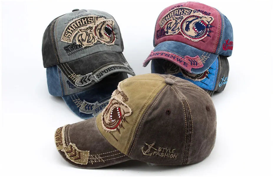Gorra de béisbol para hombre CNTANG de algodón a la moda con bordado de tiburón, gorra informal con visera para mujer, gorra snapback de marca, gorra de hip hop unisex