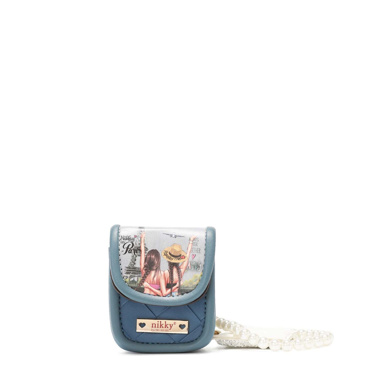 LLAVERO CON PORTAAUDÍFONOS Y PULSERA DE PERLAS NIKKY