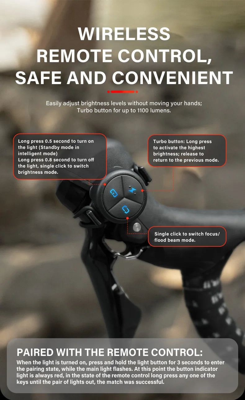 Luz para bicicleta TOWILD BL900 de montaje doble con haz concentrado y amplio (1100 lm), recargable, para seguridad diurna e iluminación nocturna.