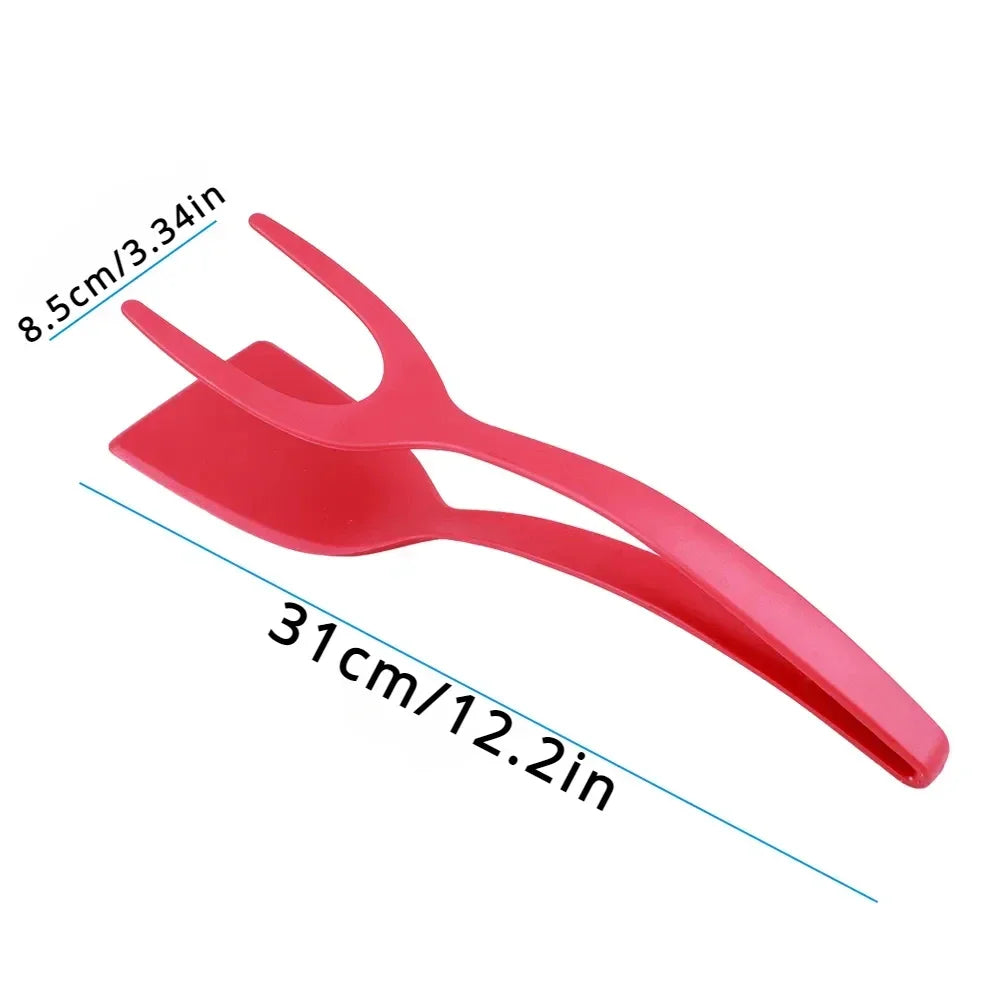 Pinzas volteadoras de nailon 2 en 1 con espátula para huevos y pinza para carne, accesorios de cocina para voltear panqueques y alimentos fritos