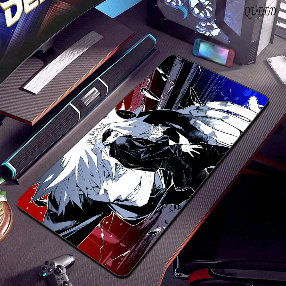 Mousepad Gamer Grande Jujutsu Kaisen Gojo Satoru, Alfombrilla para Ratón con Bordes Cosidos, Alfombrilla de Escritorio Gruesa para Teclado de Computadora, Base de Goma Antideslizante