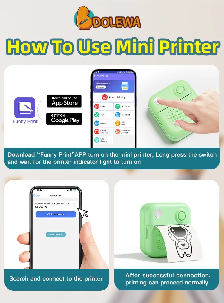 Papel adhesivo térmico para impresora portátil Dolewa D3, minipresora de etiquetas, impresora para imprimir errores y fotos.