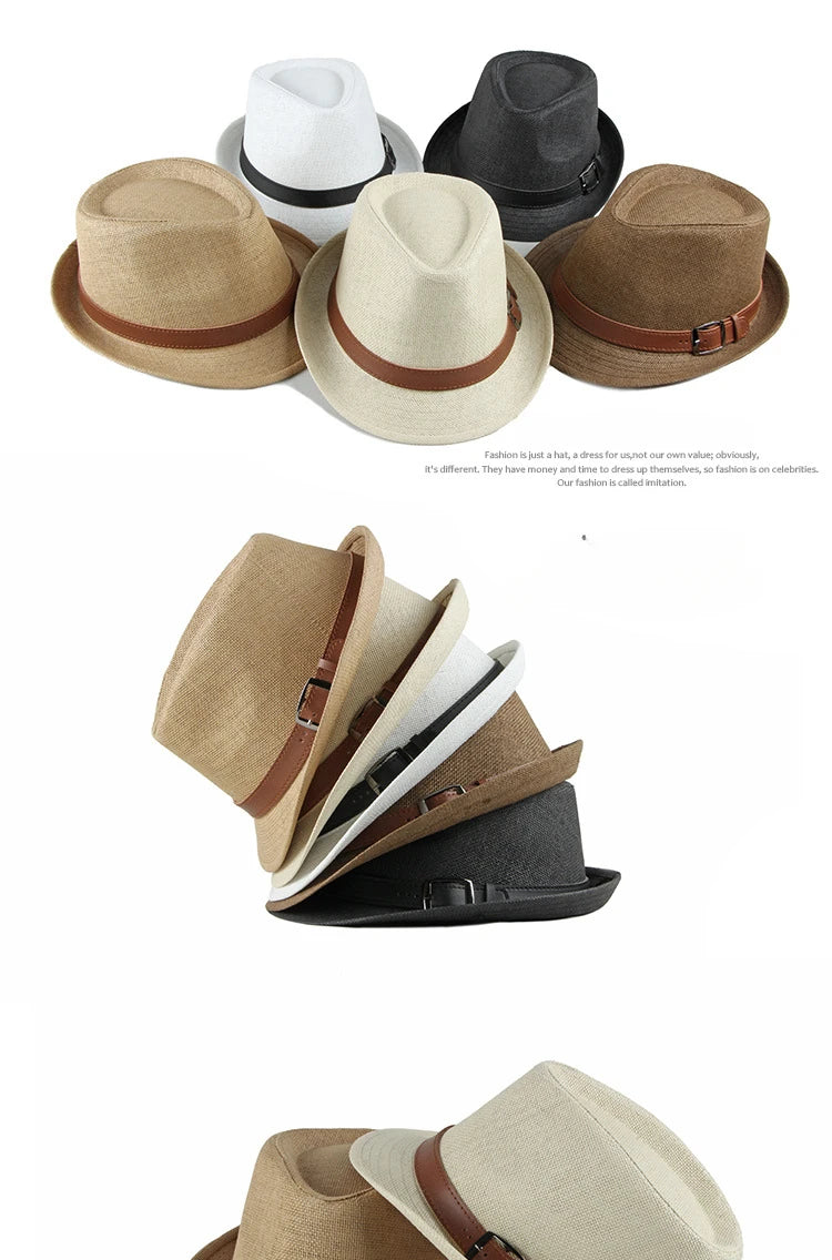 Sombrero de paja de verano para hombre, sombrero de moda coreana para mujer, visera solar, sombrero de jazz retro británico para caballero