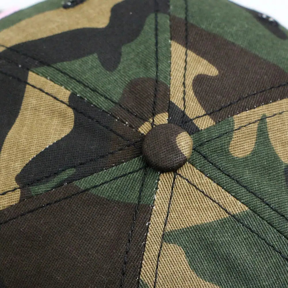 Gorra de béisbol con bordado de letras retro, estilo camuflaje táctico de selva, gorra de visera ajustable para mujer, de circunferencia grande y protección solar
