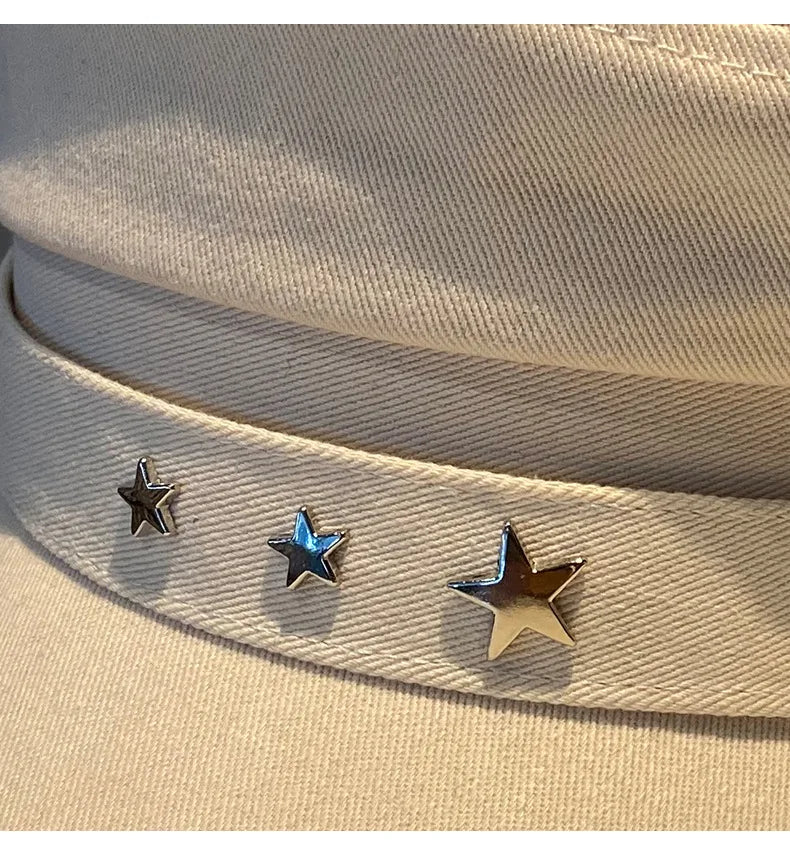 Boina feminina preta com estrela, chapéu de outono e inverno, estilo retrô britânico, moda nova, estilo militar marítimo, boné coreano, chapéu para mães.