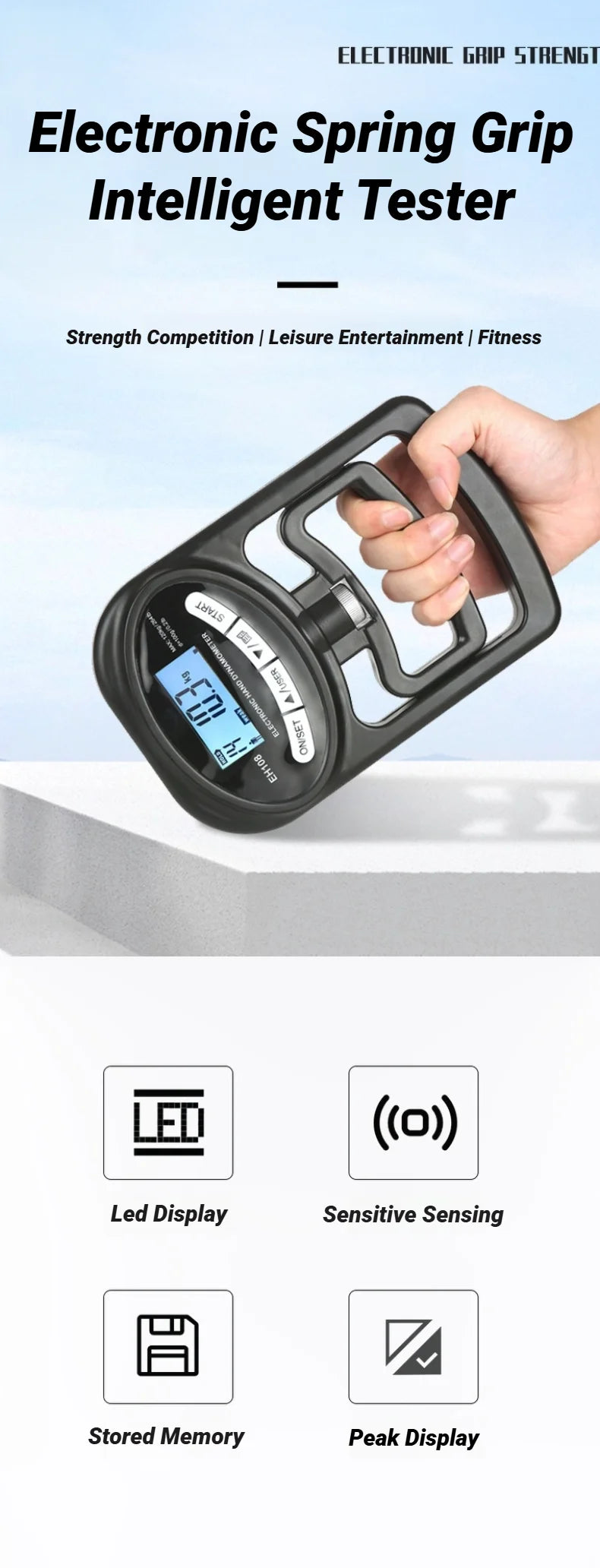 265Lbs/120Kg Grip Strength Meter For Men And Women Tester Digital Hand Dynamometer Training USB LCD Screen