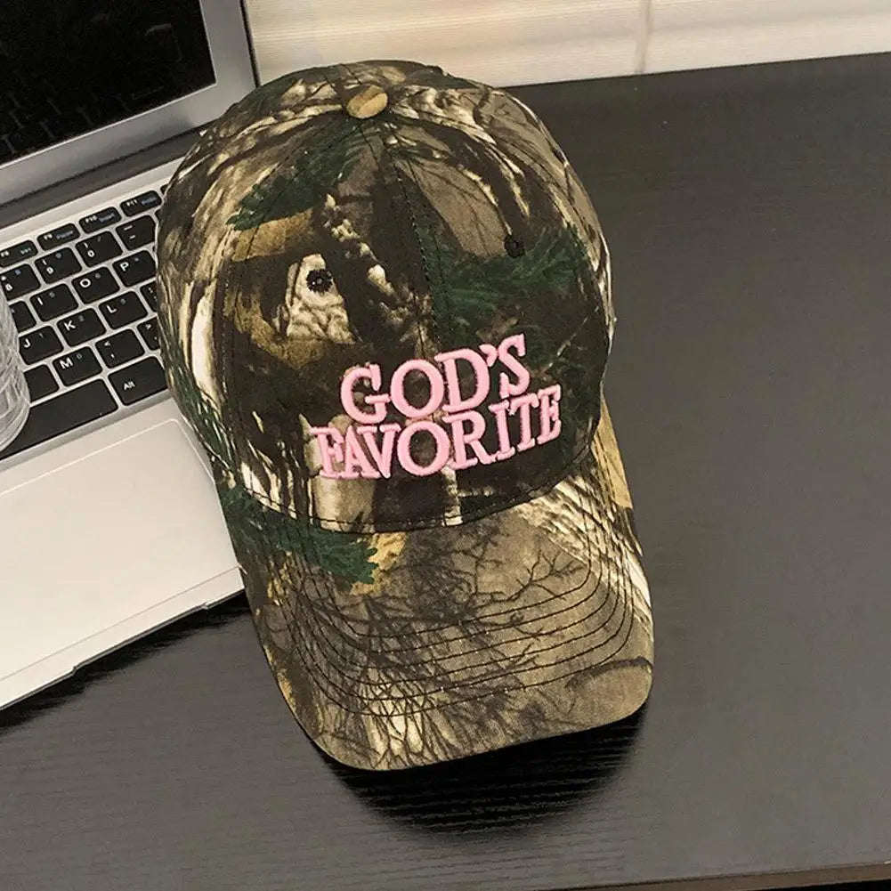 Gorra de béisbol con bordado de letras retro, estilo camuflaje táctico de selva, gorra de visera ajustable para mujer, de circunferencia grande y protección solar