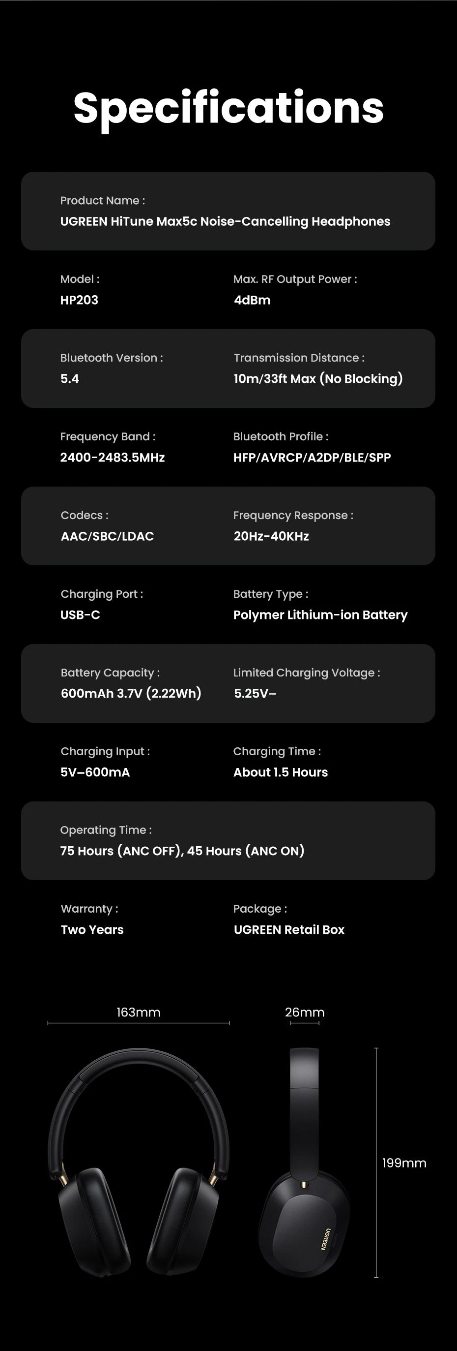 Choice Wireless Bluetooth Headphones 43dB Hybrid Active Noise Cancellation Hi-Res LDAC 75H Spatial Audio Headset Earphones