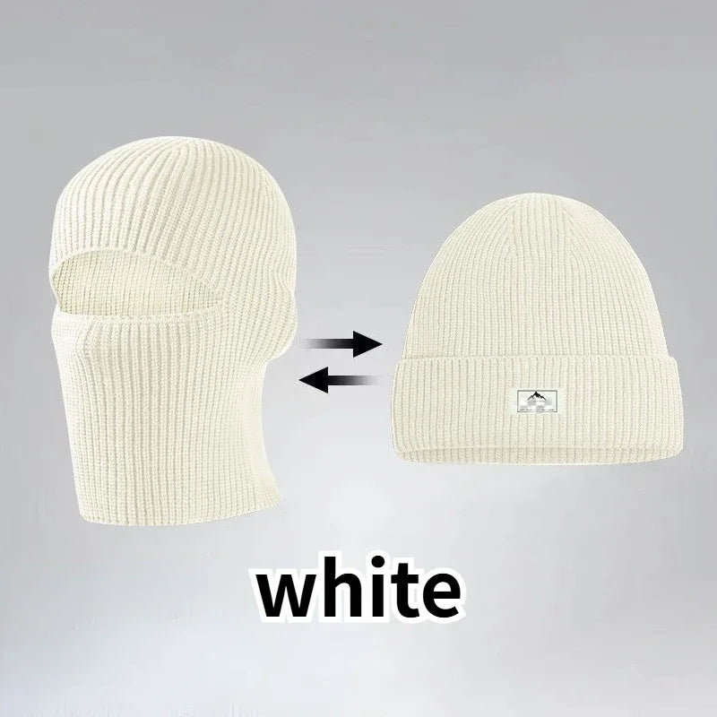 Gorro pasamontañas 2 en 1 de invierno, tejido y cálido, a prueba de viento, cubrecara completo, para esquí, ciclismo, táctico y orejeras.