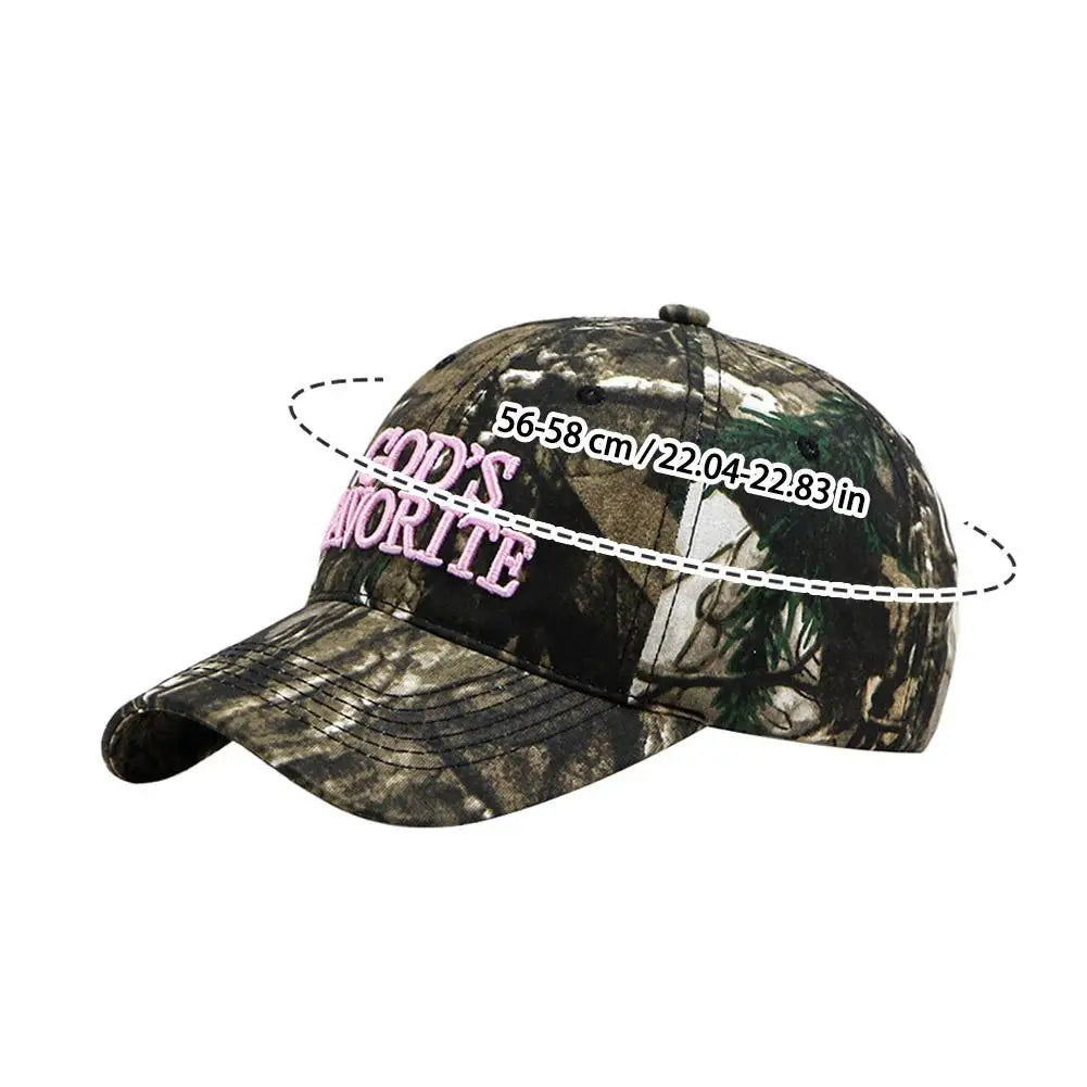 Gorra de béisbol con bordado de letras retro, estilo camuflaje táctico de selva, gorra de visera ajustable para mujer, de circunferencia grande y protección solar