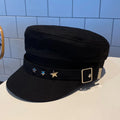 Boina feminina preta com estrela, chapéu de outono e inverno, estilo retrô britânico, moda nova, estilo militar marítimo, boné coreano, chapéu para mães.