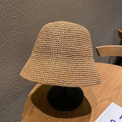 Sombrero de paja coreano para playa, visera de verano para mujer, sombrero de pescador, tejido a mano, sombrero Panamá, sombrero de sol para chica.