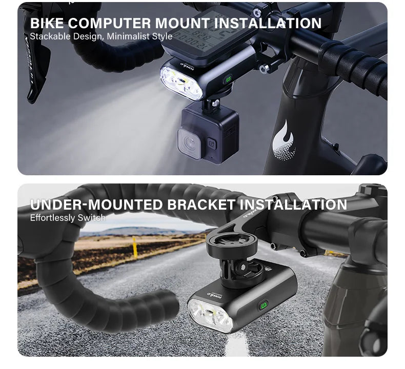 Luz para bicicleta TOWILD BL900 de montaje doble con haz concentrado y amplio (1100 lm), recargable, para seguridad diurna e iluminación nocturna.