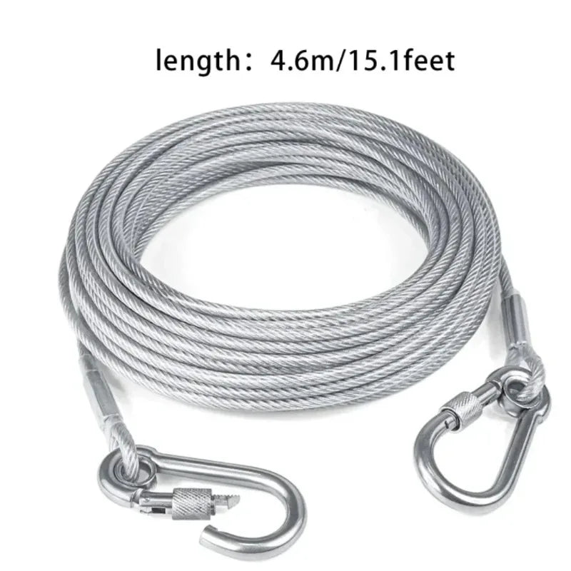Correa de cable de acero inoxidable para perros de dos cabezas, resistente al óxido con hebilla de metal, cuerda de tracción duradera para entrenamiento al aire libre.