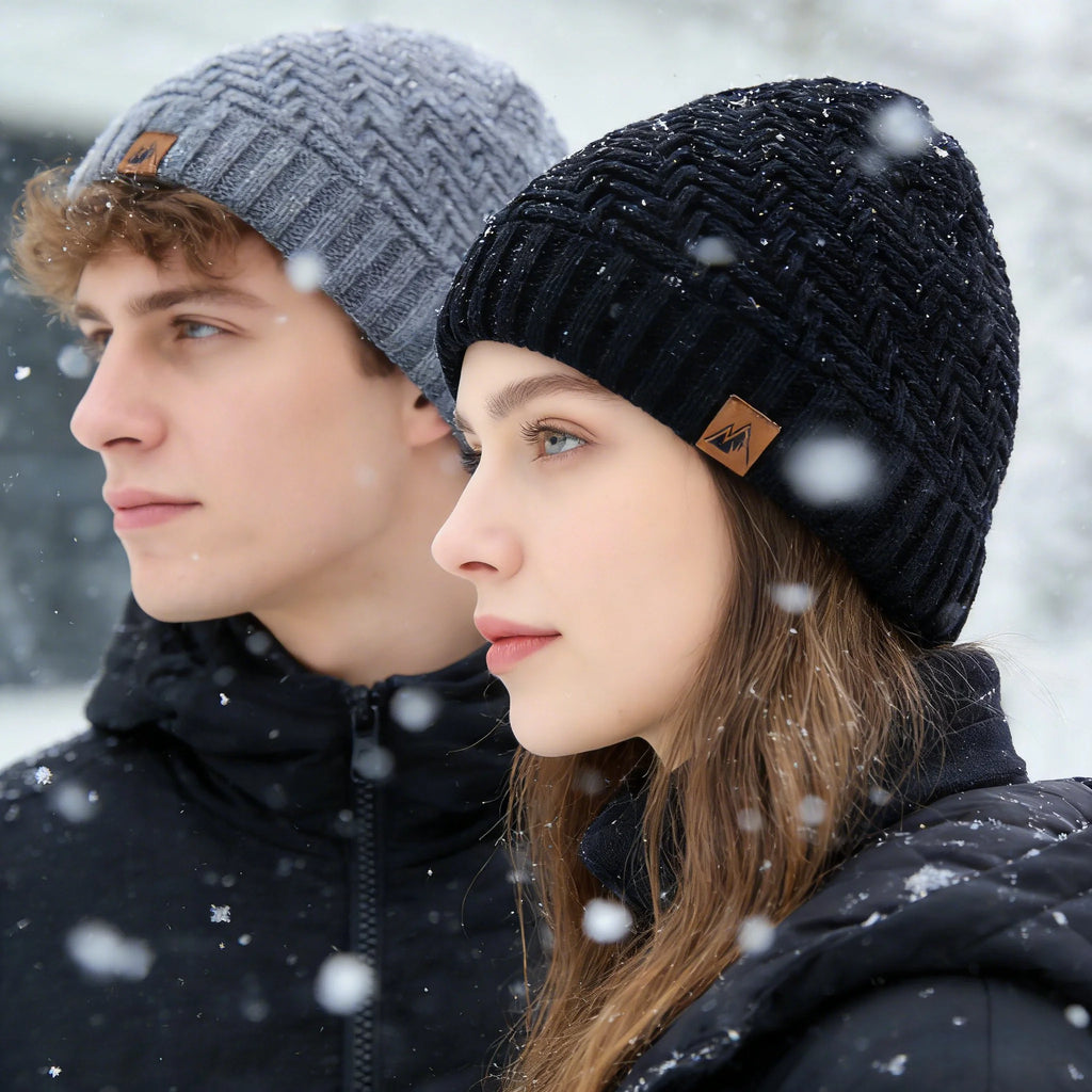 Gorro de invierno unisex con etiqueta, gorro de punto de moda para hombres y mujeres, gorro tipo beanie, gorro deportivo cálido con forro de felpa para exteriores