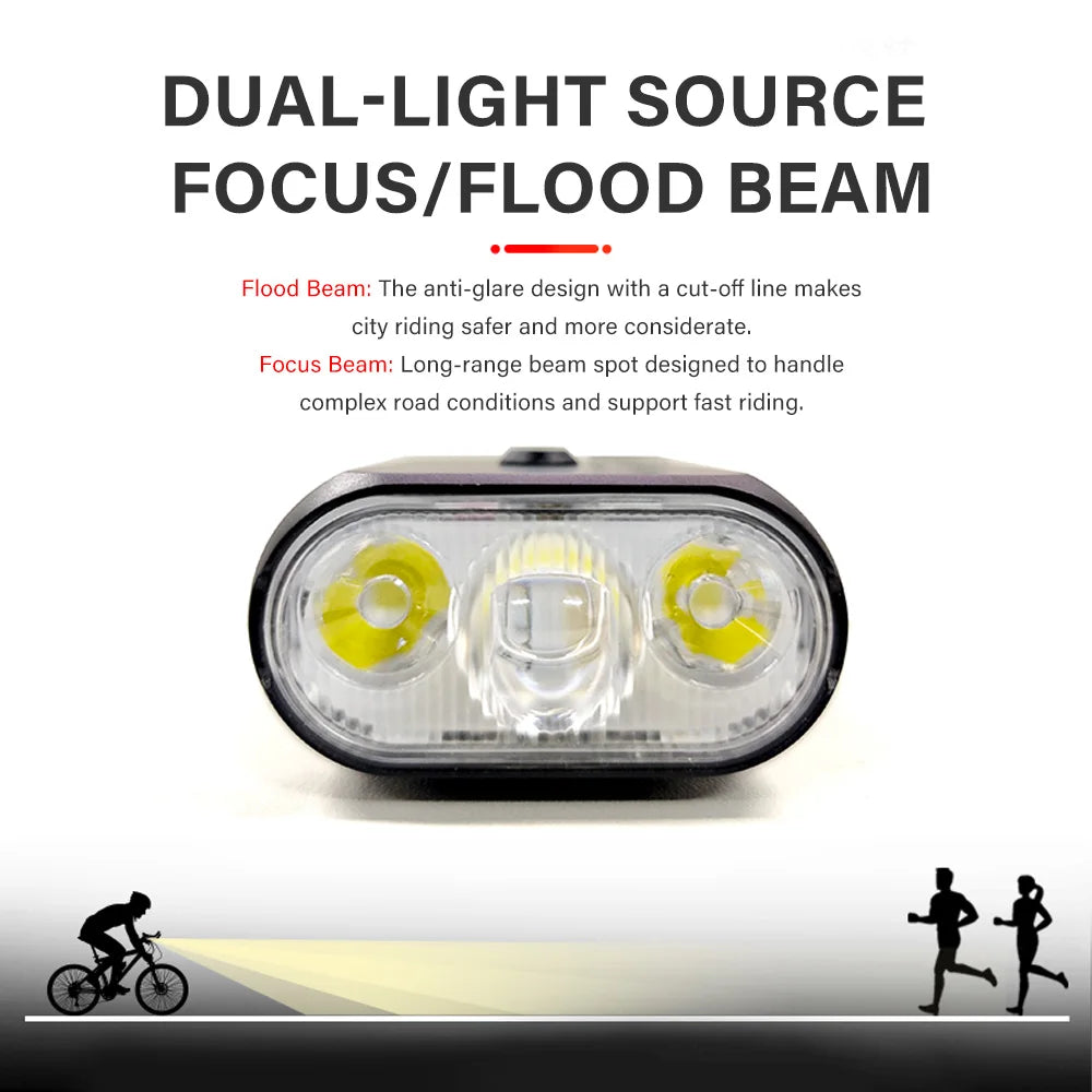 Luz para bicicleta TOWILD BL900 de montaje doble con haz concentrado y amplio (1100 lm), recargable, para seguridad diurna e iluminación nocturna.