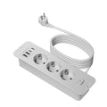 European standard 7-in-1 installable embedded power strip with 2 USB-A, 2 USB-C, 3 AC power sockets, 2-meter extension power cor