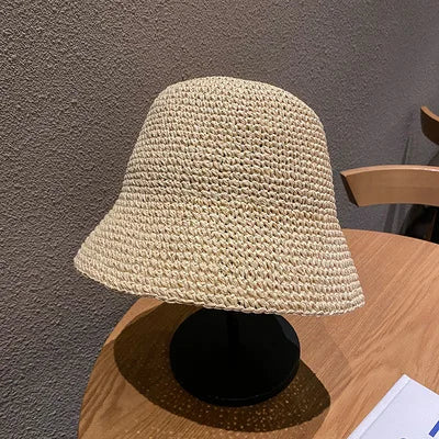 Sombrero de paja coreano para playa, visera de verano para mujer, sombrero de pescador, tejido a mano, sombrero Panamá, sombrero de sol para chica.