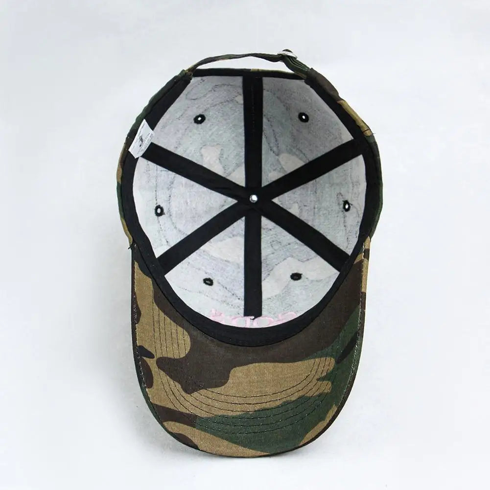 Gorra de béisbol con bordado de letras retro, estilo camuflaje táctico de selva, gorra de visera ajustable para mujer, de circunferencia grande y protección solar