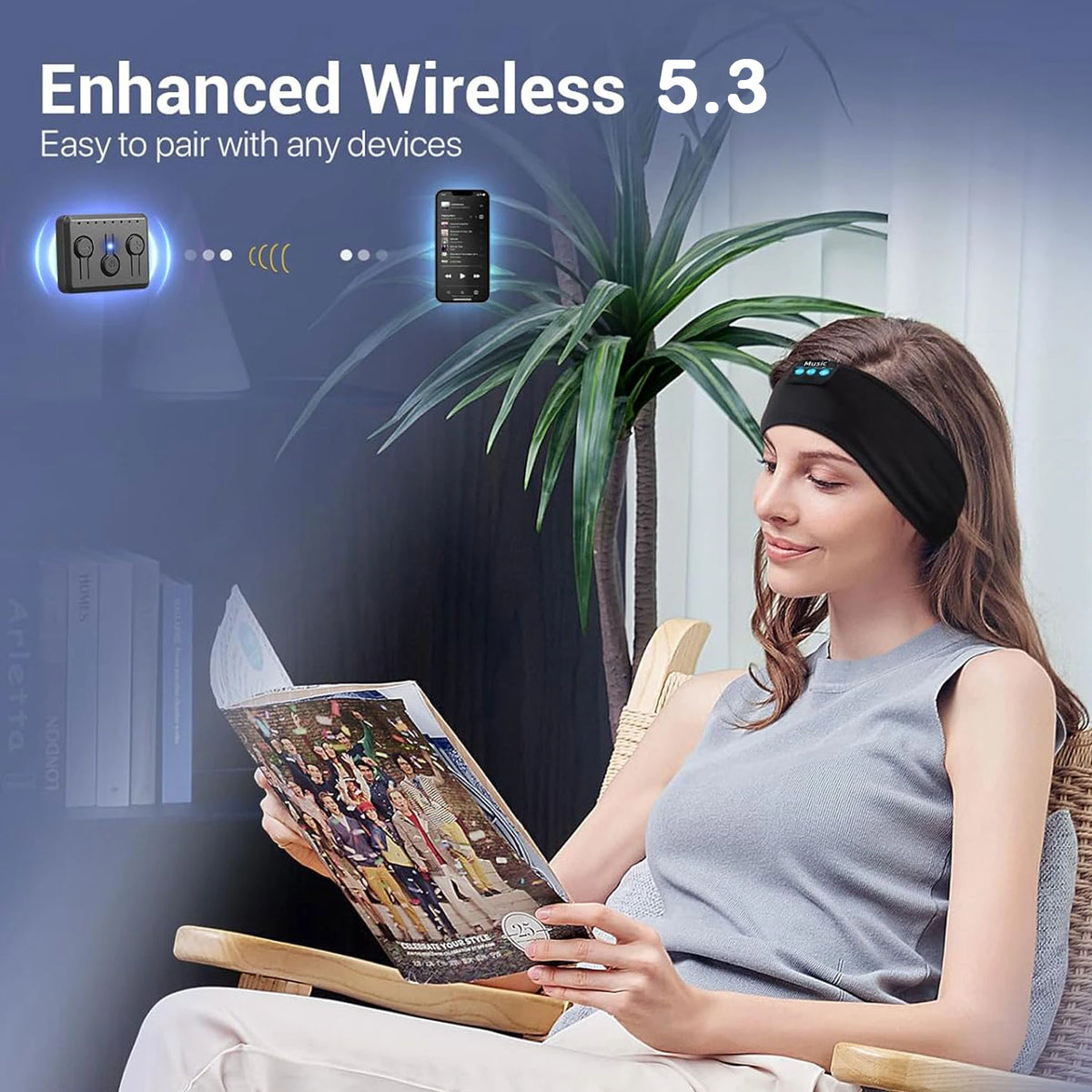 Wireless Sports Headband Headphones with Ultra-Thin HD Stereo Speakers, for Sleeping,Workout,Jogging,Yoga,Insomnia, Air Travel