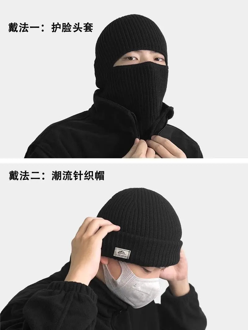 Gorro pasamontañas de punto 2 en 1 para invierno, cálido, cortavientos, de cobertura total, táctico, para esquí, ciclismo y orejeras.