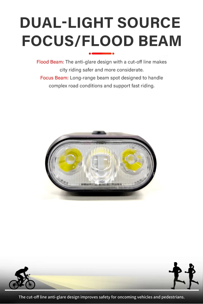 Luz para bicicleta TOWILD BL900 de montaje doble con haz concentrado y amplio (1100 lm), recargable, para seguridad diurna e iluminación nocturna.