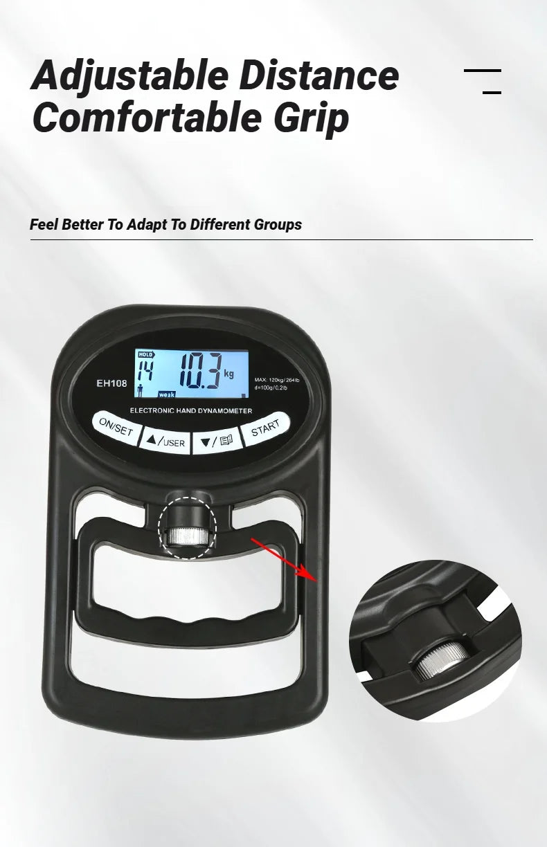 265Lbs/120Kg Grip Strength Meter For Men And Women Tester Digital Hand Dynamometer Training USB LCD Screen