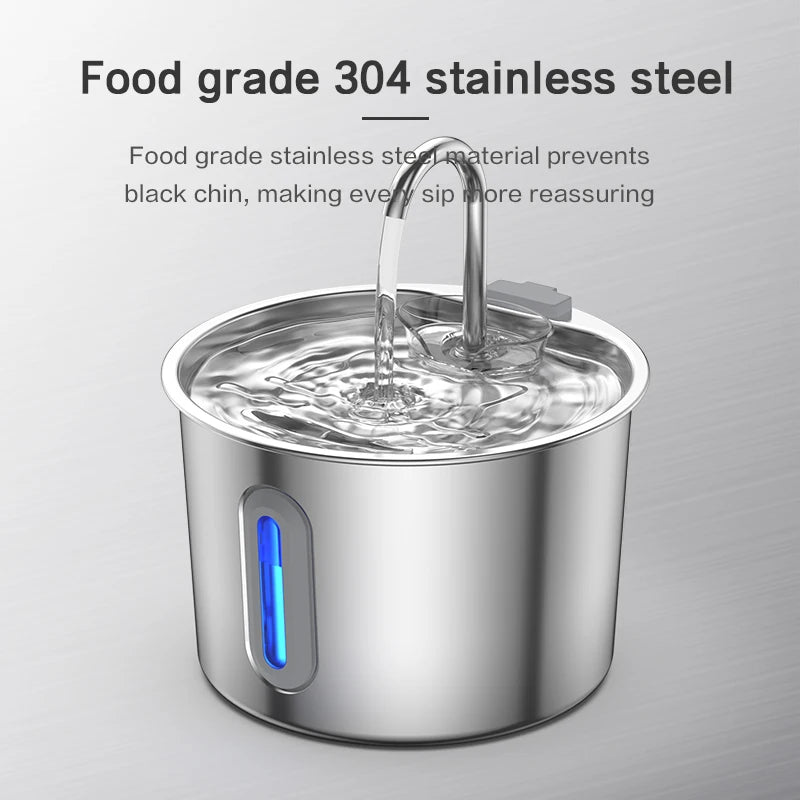 Dispensador de agua para mascotas de acero inoxidable de 2,2 L, fuente automática con bomba de agua silenciosa USB, dispensador de agua + juego de filtros para gatos