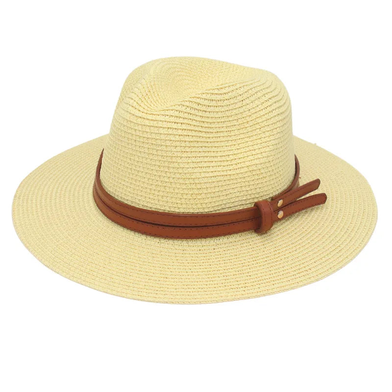 Sombrero de paja de verano, sombrero Panamá, sombrero de paja tejido, regalo, sombrero de jazz transpirable para ocio, sombrero de paja de estilo europeo y americano, gorra de playa.