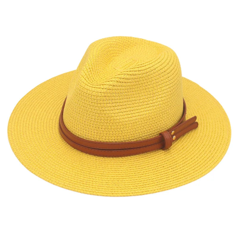 Sombrero de paja de verano, sombrero Panamá, sombrero de paja tejido, regalo, sombrero de jazz transpirable para ocio, sombrero de paja de estilo europeo y americano, gorra de playa.