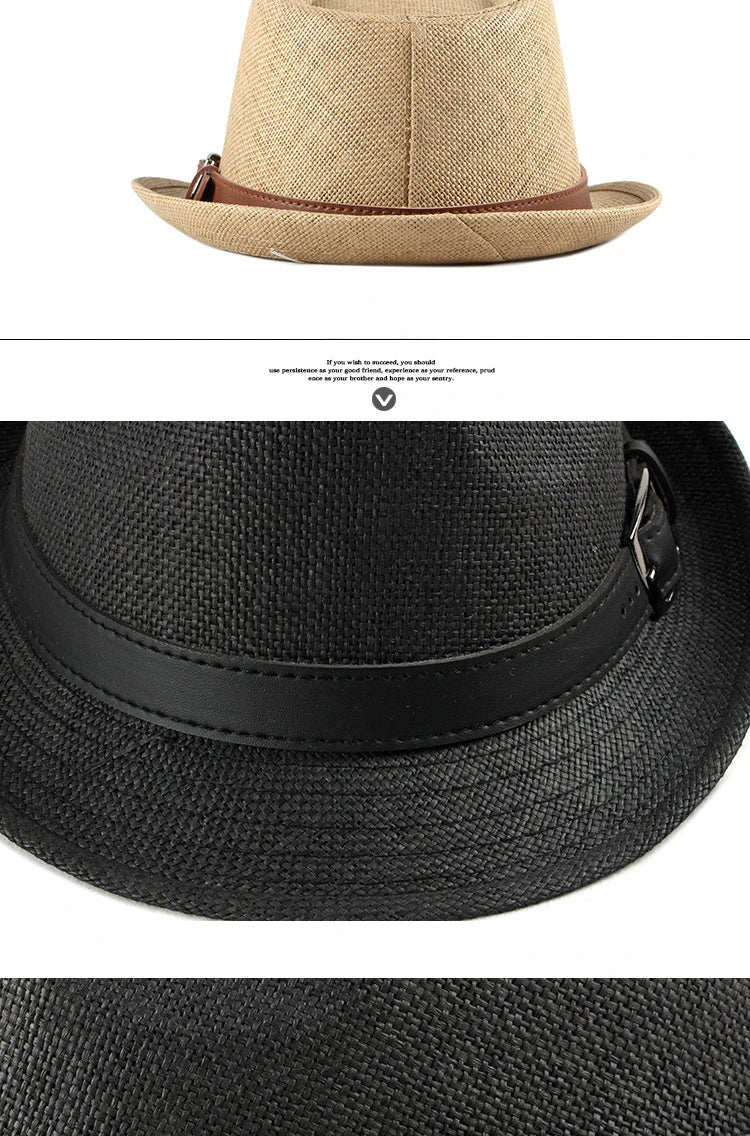 Sombrero de paja de verano para hombre, sombrero de moda coreana para mujer, visera solar, sombrero de jazz retro británico para caballero