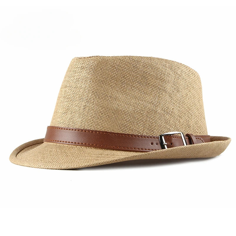 Sombrero de paja de verano para hombre, sombrero de moda coreana para mujer, visera solar, sombrero de jazz retro británico para caballero