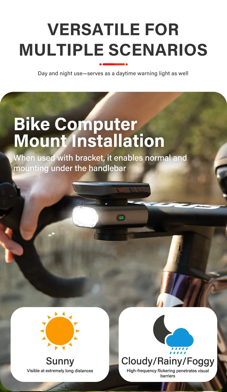 Luz para bicicleta TOWILD BL900 de montaje doble con haz concentrado y amplio (1100 lm), recargable, para seguridad diurna e iluminación nocturna.