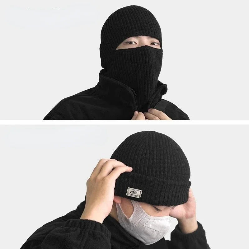 Gorro pasamontañas de punto 2 en 1 para invierno, cálido, cortavientos, de cobertura total, táctico, para esquí, ciclismo y orejeras.