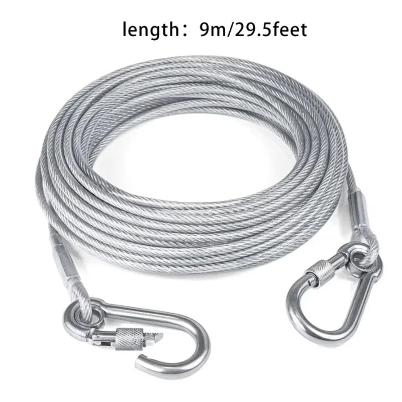 Correa de cable de acero inoxidable para perros de dos cabezas, resistente al óxido con hebilla de metal, cuerda de tracción duradera para entrenamiento al aire libre.