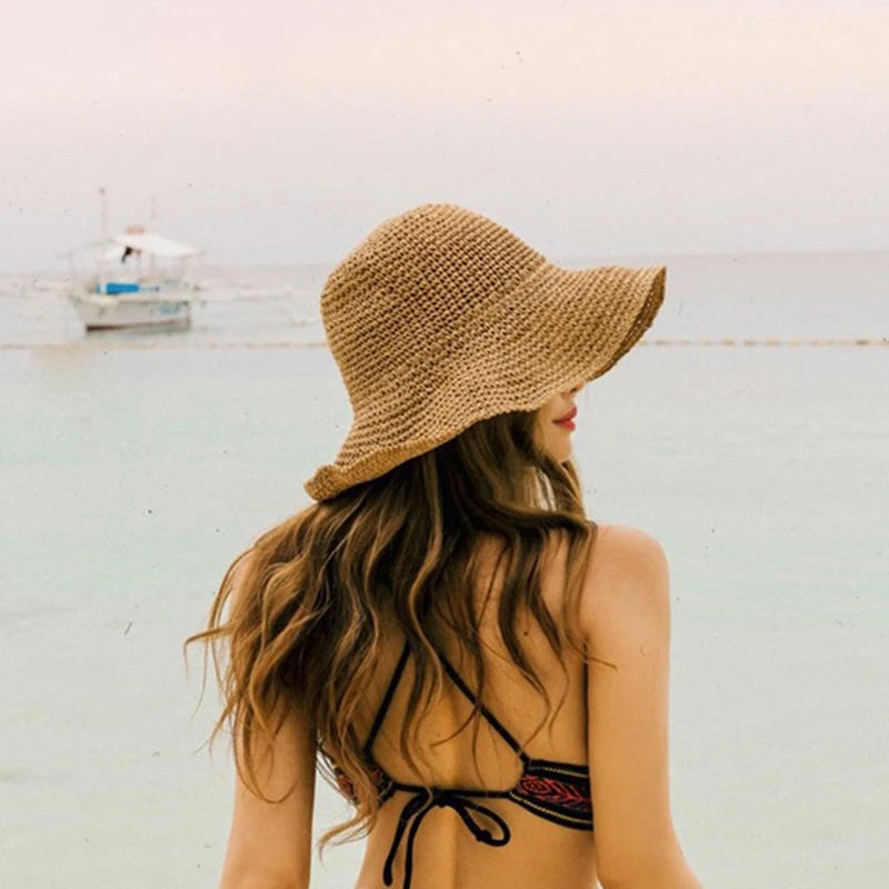 Sombrero de paja coreano para playa, visera de verano para mujer, sombrero de pescador, tejido a mano, sombrero Panamá, sombrero de sol para chica.