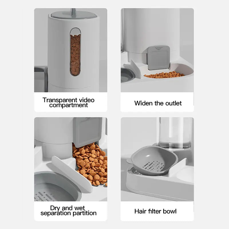 Dispensador de agua y comedero automático por gravedad para gatos, 1 unidad - Diseño de una sola pieza, gran capacidad y a prueba de derrames