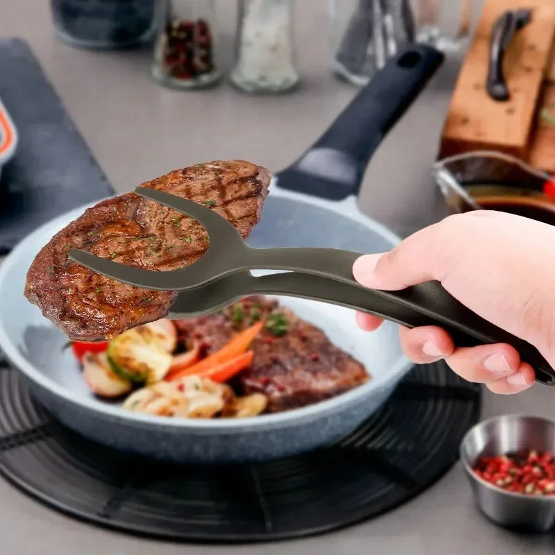 Pinza 2 en 1 con Espátula de Nailon para Huevos, Filetes y Tortitas