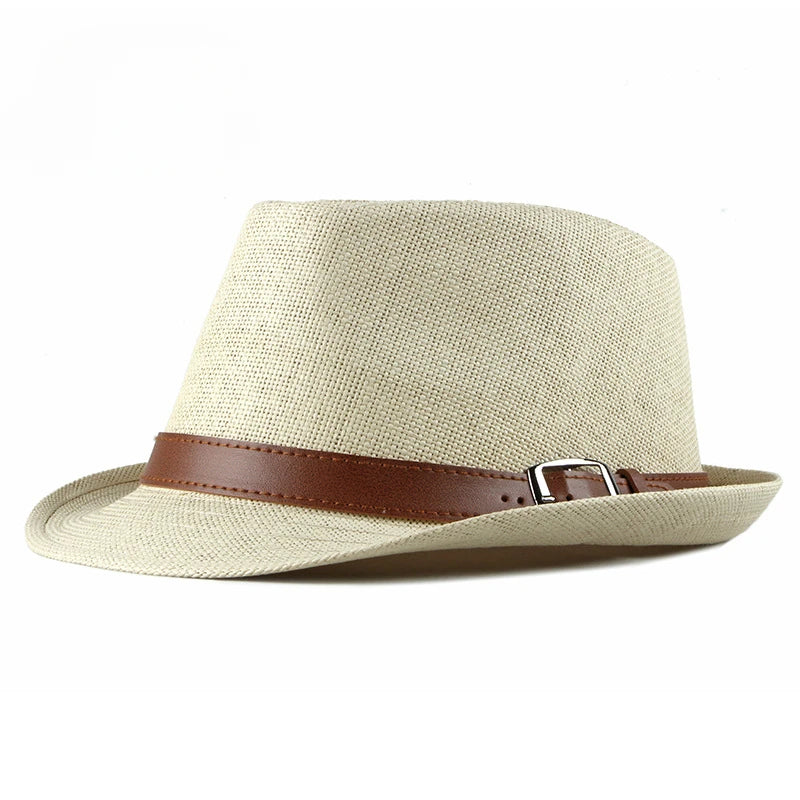 Sombrero de paja de verano para hombre, sombrero de moda coreana para mujer, visera solar, sombrero de jazz retro británico para caballero