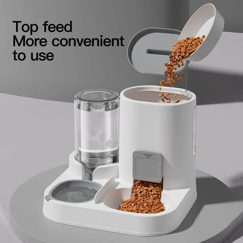 Dispensador de agua y comedero automático por gravedad para gatos, 1 unidad - Diseño de una sola pieza, gran capacidad y a prueba de derrames