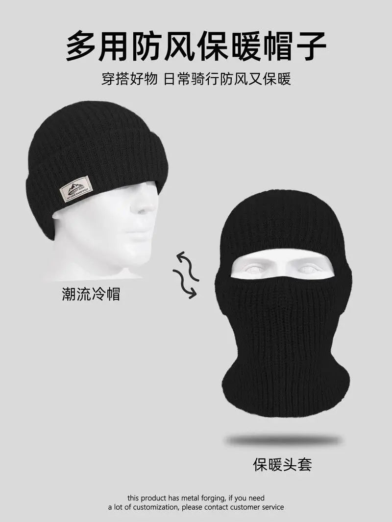 Gorro pasamontañas 2 en 1 de invierno, tejido y cálido, a prueba de viento, cubrecara completo, para esquí, ciclismo, táctico y orejeras.